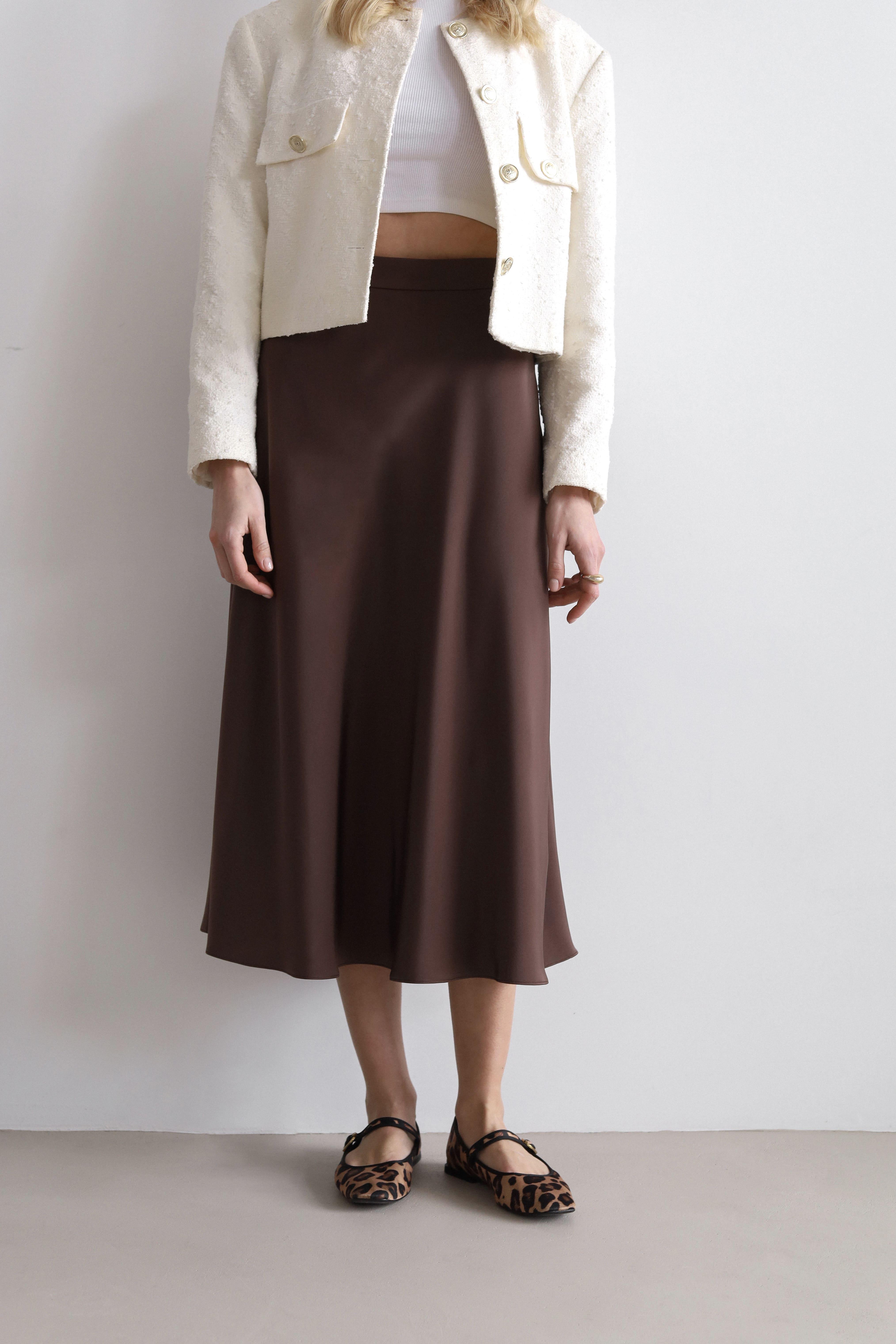 Спідниця-трапеція міді Дика Спідниця сатинова XL Шоколадний (5014) - фото 3 Спідниця-трапеція міді Дика Спідниця сатинова XL Шоколадний (5014) - фото 3