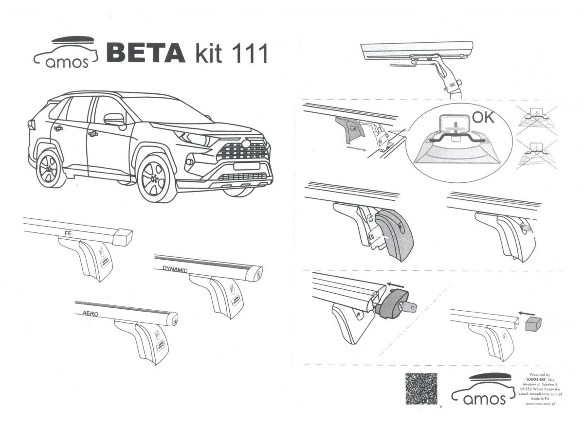 Багажник на крышу Amos Beta kit 111 Aero 1.2 для Toyota RAV 4 SUV 2018+ (kit111aero) - фото 4