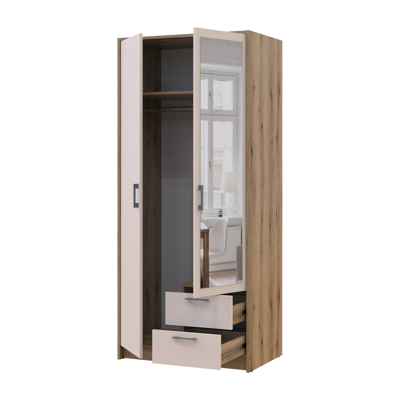 Шкаф Doros Ронди с зеркалом 82х52х195 см Дуб Артизан/Кашемир (26520754)