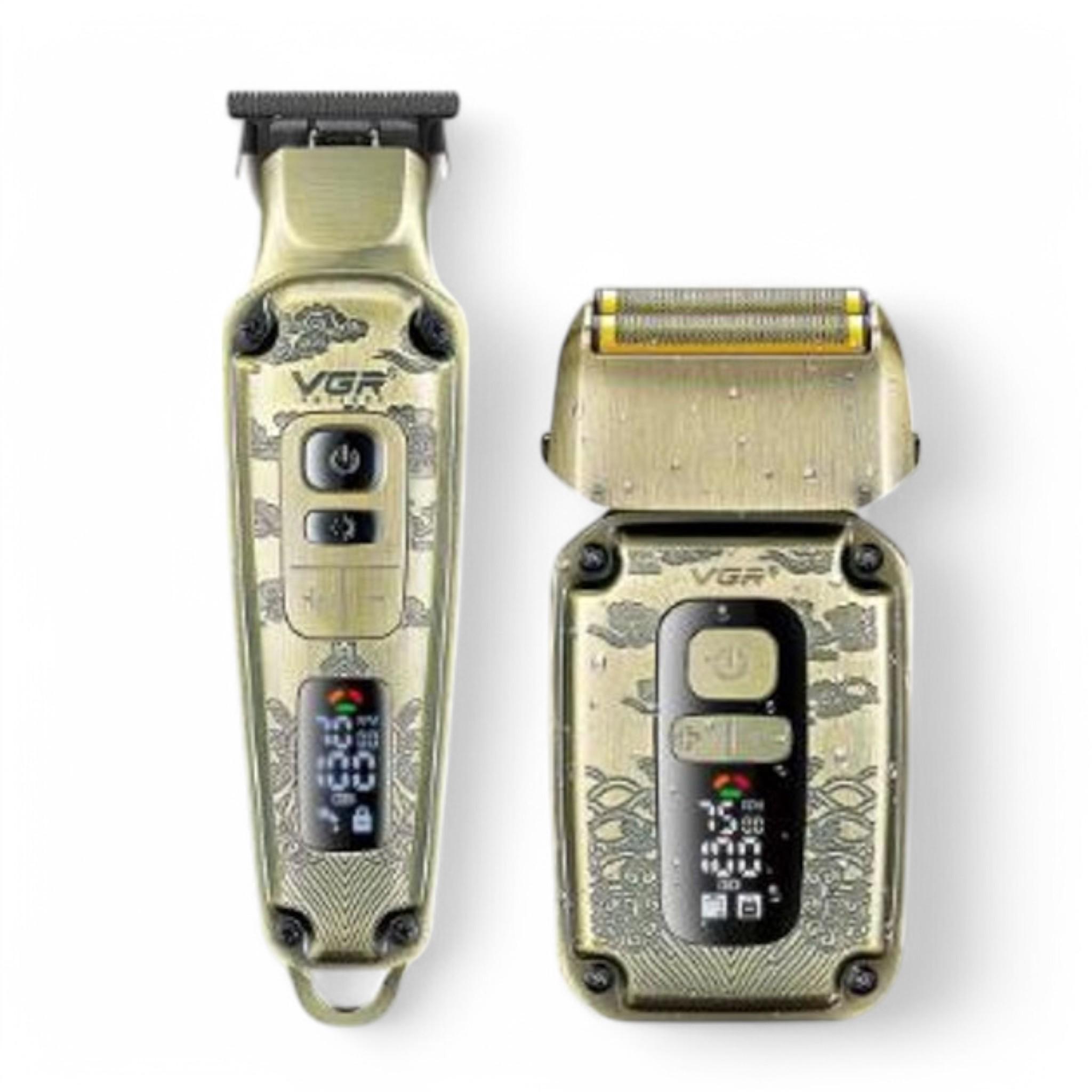 Комплект для стрижки та гоління VGR V-641 акумуляторний шейвер та триммер з насадками LED-дисплей (M_V-641)