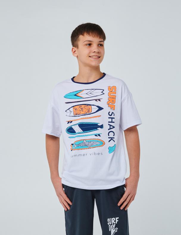 Футболка детская для мальчика Smil хлопок/стрейч-кулир 170 см Белый (110755)