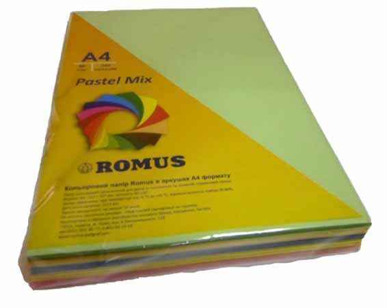 Папір кольоровий Romus Mix Pastel A4 80 г/м2 250 аркушів 5 кольорів (R50874)