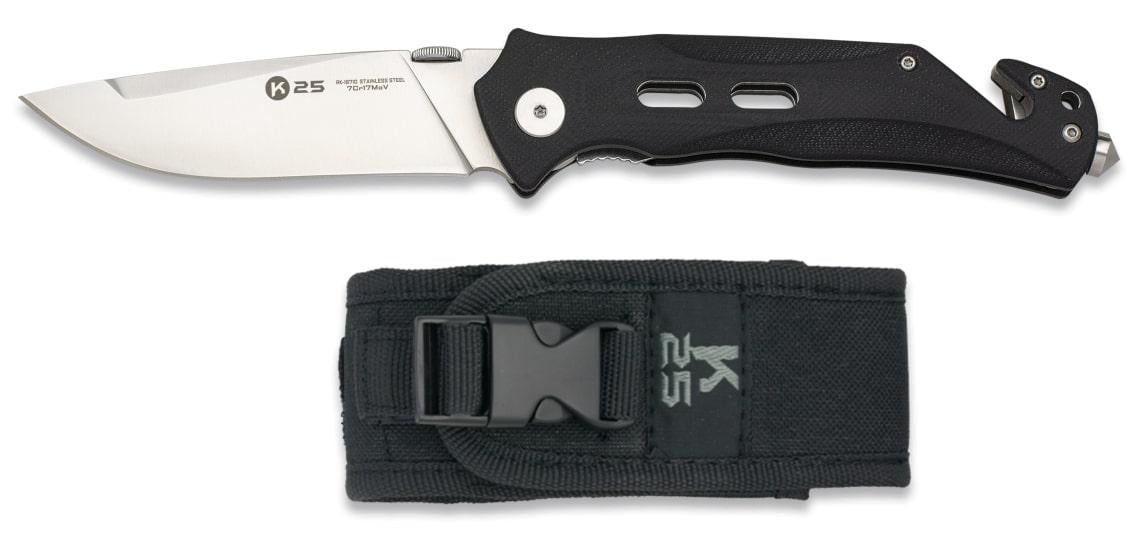 Туристический нож K25 90 мм с нейлоновым чехлом Liner Lock G10 7Cr17Mov нержавеющая сталь Черный Туристический нож K25 90 мм с нейлоновым чехлом Liner Lock G10 7Cr17Mov нержавеющая сталь Черный