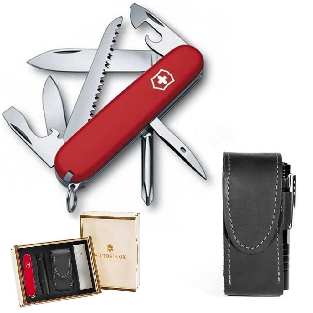 Комплект ніж швейцарський Victorinox Hiker Red 1.4613/чохол з ліхтариком