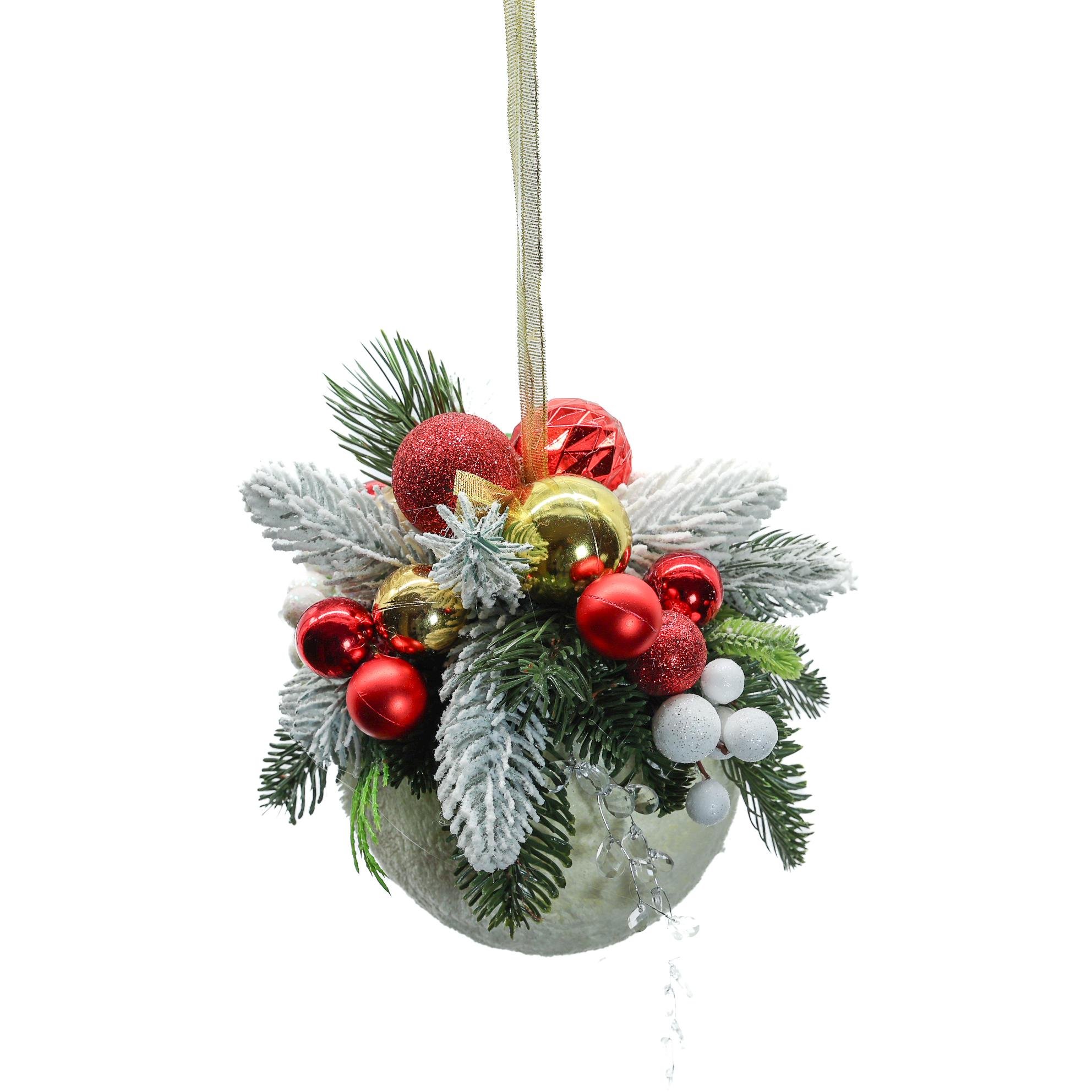 Композиция новогодняя GALA DECOR задекорированный плюшевый шар-подвеска 12 см (Ш1201П) - фото 2