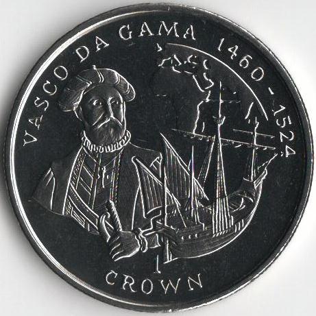 Коллекционная монета Остров Мэн 1 крона 1998 Васко Да Гама Парусник UNC (KM#827)