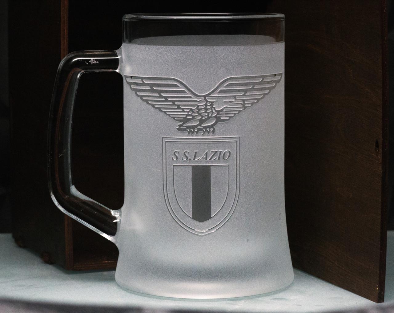 Подарунковий келих для пива з гравіюванням лого ФК ФК Лаціо матовий 670 мл (2357640624)