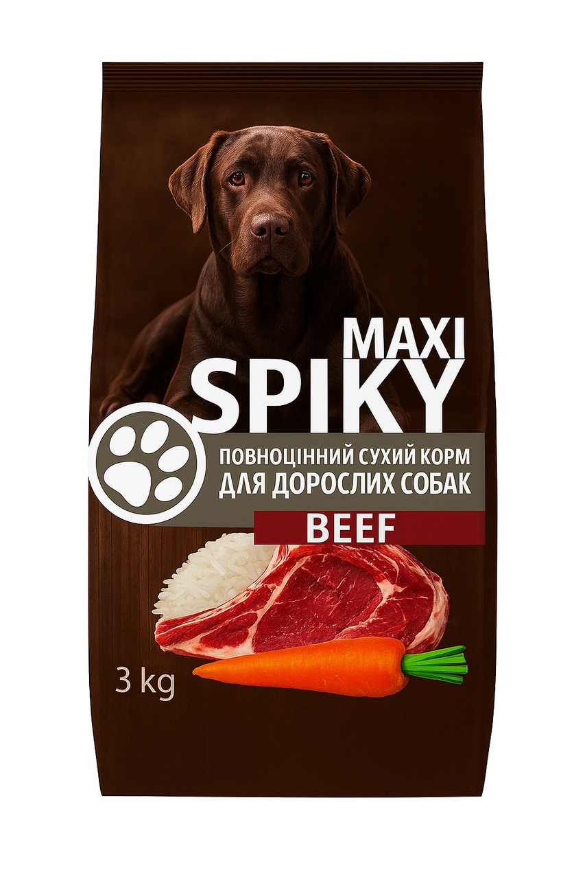 Сухой корм для взрослых собак всех пород Spiky с говядиной 3 кг