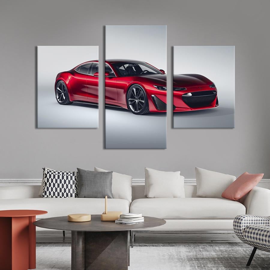 Картина на холсте триптих Красный люксовый автомобиль Drako Dragon 66x40 см (1257-32)