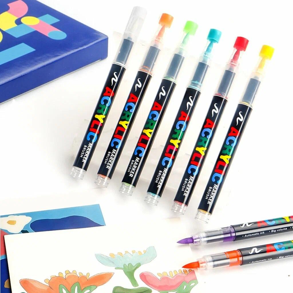 Маркеры акриловые премиум для рисования из 12 цветов универсальные для стекла дерева ткани и керамики