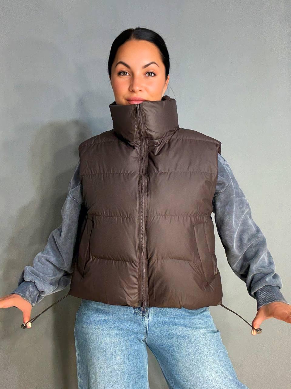 Жилетка жіноча A-N 10013 дута без капюшона р. 44 Коричневий - фото 4