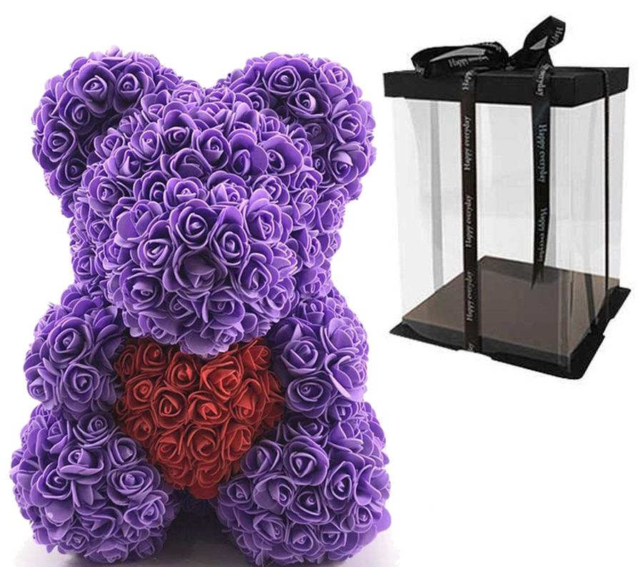 Мишка из роз 3D Teddy Flower 40 см с сердцем Фиолетовый Мишка из роз 3D Teddy Flower 40 см с сердцем Фиолетовый