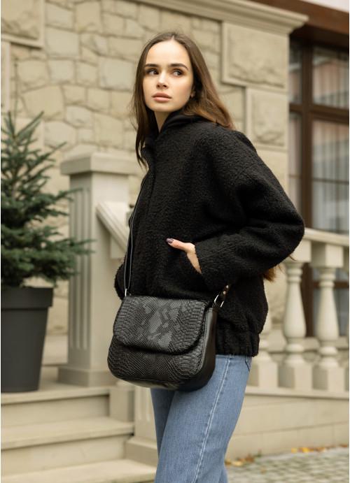 Жіноча сумка крос-боді Sambag через плече з екошкіри з принтом крокодила Чорний (937024720)