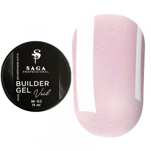Гель для наращивания Saga Builder Veil Gel №03 15 мл Светло-розовый с микроблеском