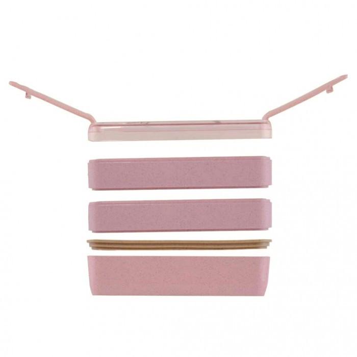 Эко ланч-бокс Lunch Box 900 мл с ложкой и вилкой Розовый (401468) - фото 4