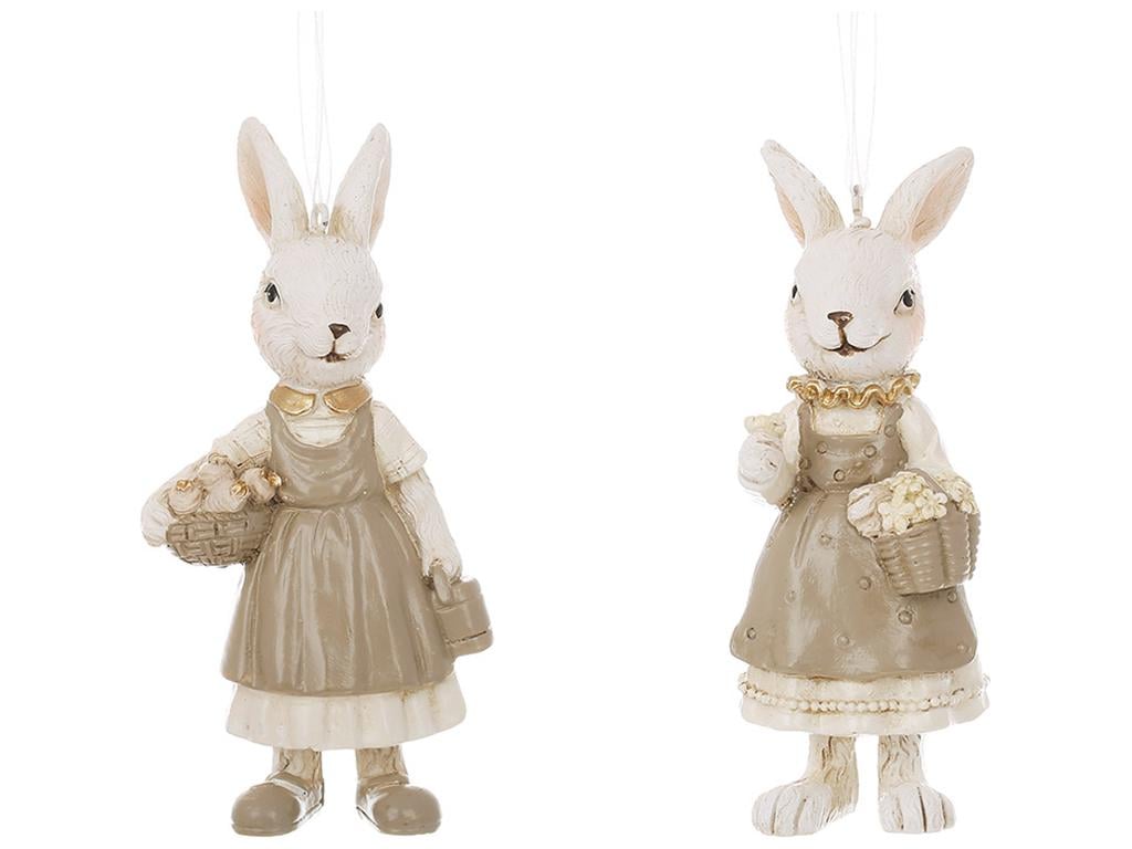 Декоративная фигурка-подвеска Зайка с корзиной 2 дизайна 5,5х3х11,5 см (BDI-K07-789)