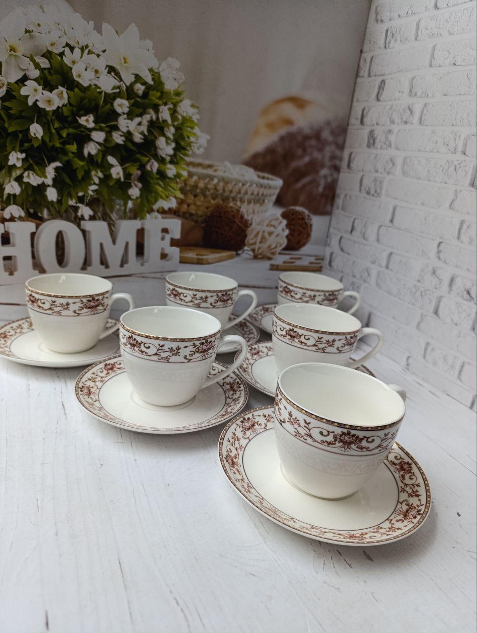 Сервиз чайный SNT Цветочный орнамент фарфор 250 мл 12 пр. Белый (15103-1)