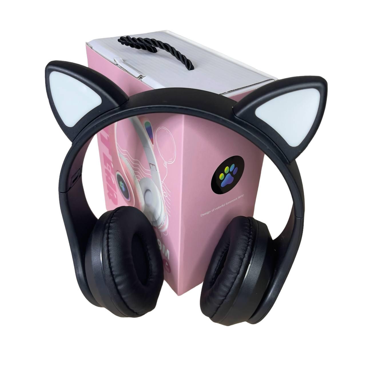 Наушники с ушками Cat Ear В39М беспроводные с подсветкой/FM-радио/MicroSD/Bluetooth Черный (25232)