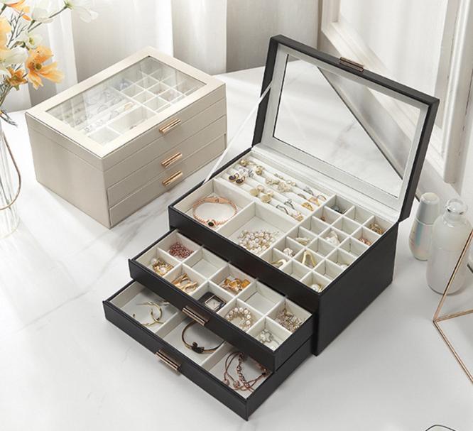 Шкатулка для украшений с крышкой многоуровневая 27х13х18 см Черный/Прозрачный (ШДД-29-1) - фото 4