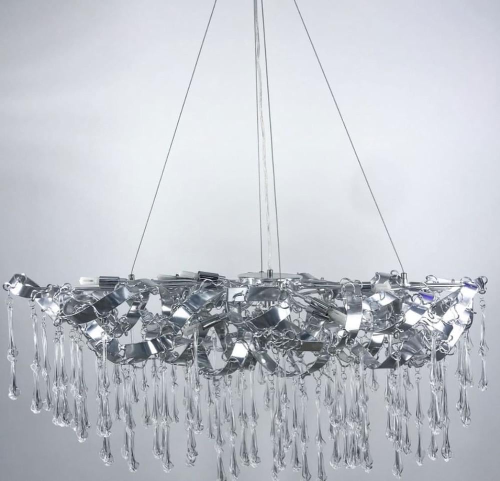 Подвесной светильник удлиненный со стеклянными закрученными подвесами Хром (MD 9015-1200-15P CH)