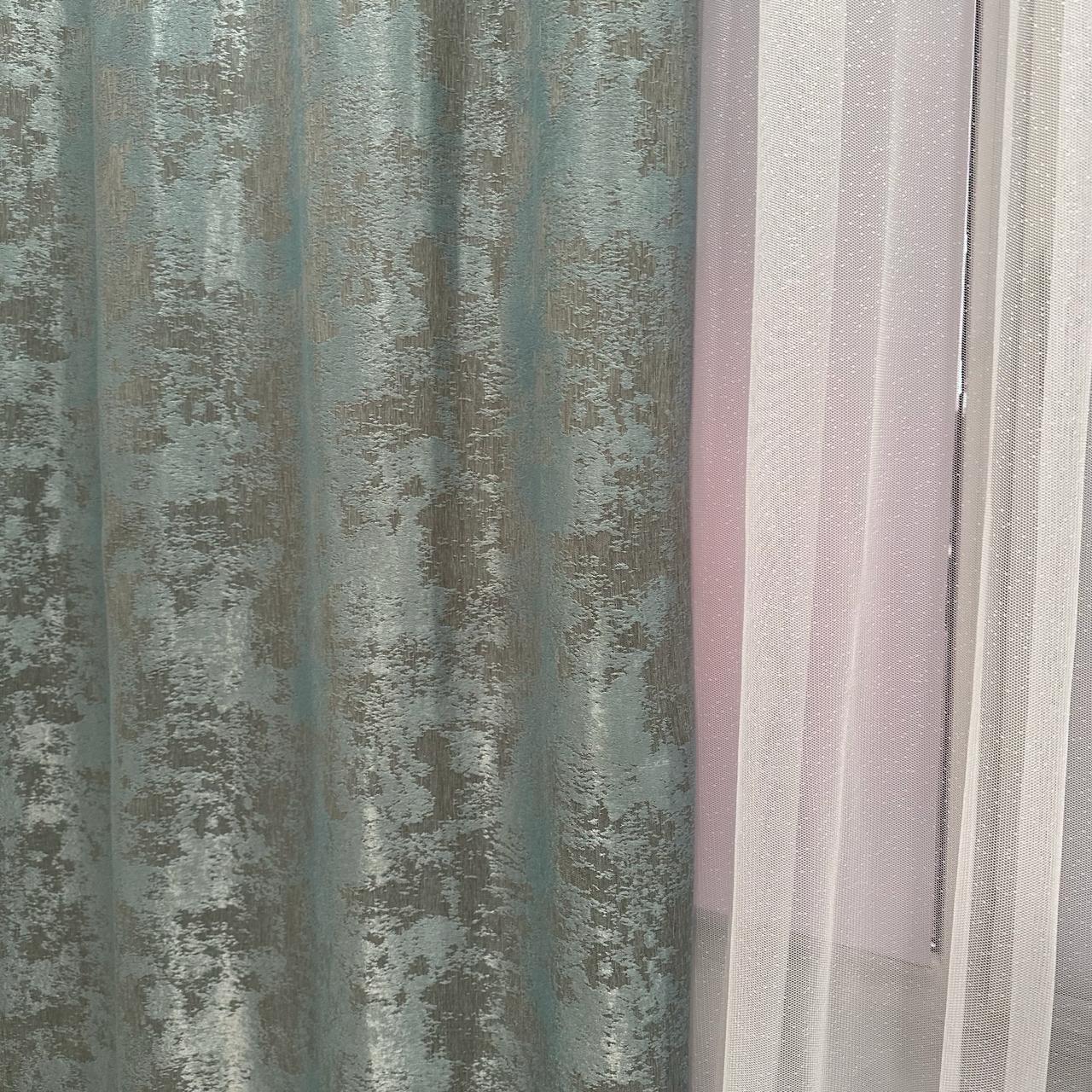 Штори жакардові з мармуровим візерунком середнє затемнення 1,5x2,7 м 2 шт. Бірюзовий (К1039-4) - фото 4 Штори жакардові з мармуровим візерунком середнє затемнення 1,5x2,7 м 2 шт. Бірюзовий (К1039-4) - фото 4