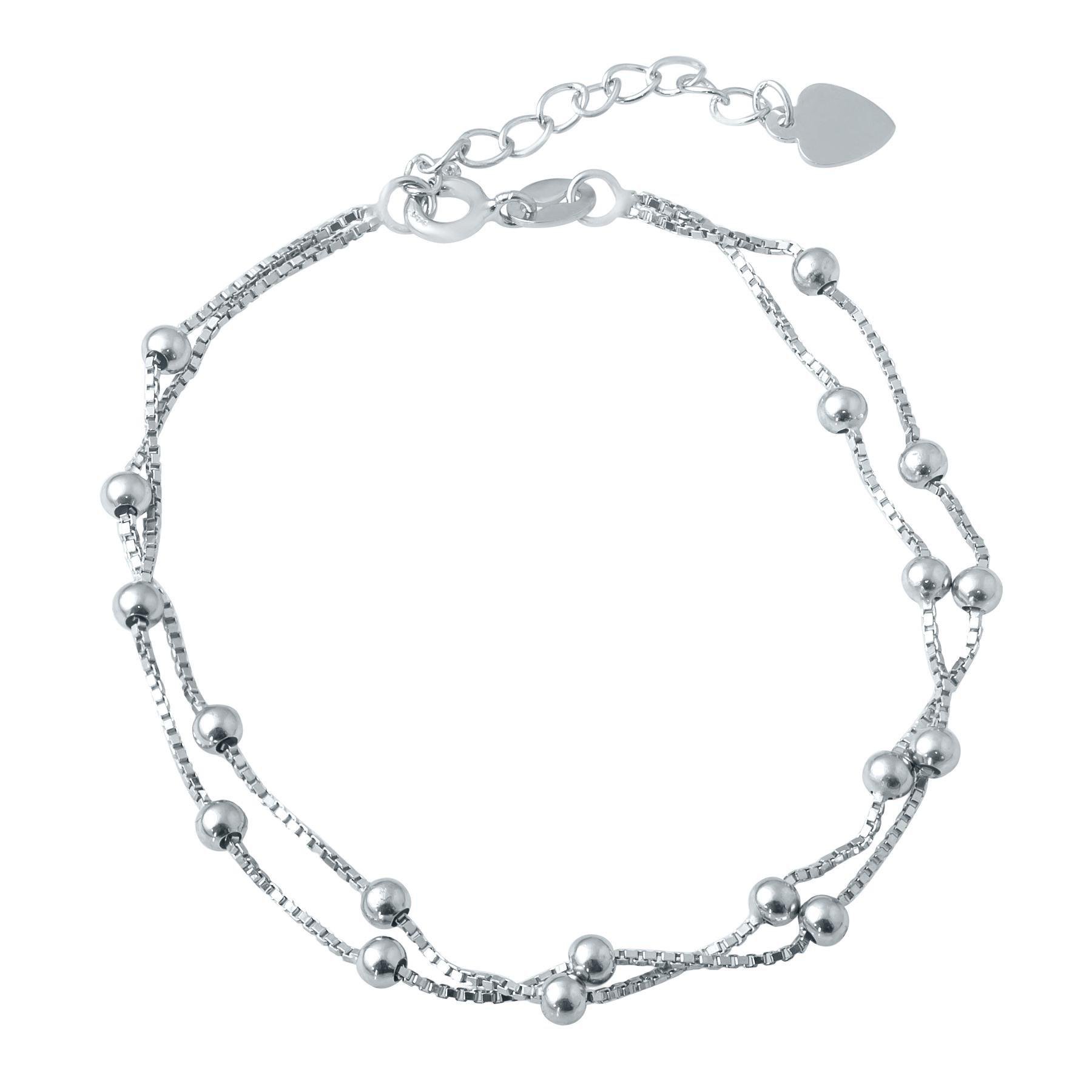 Браслет серебряный на ногу с двойной цепочкой и шариками