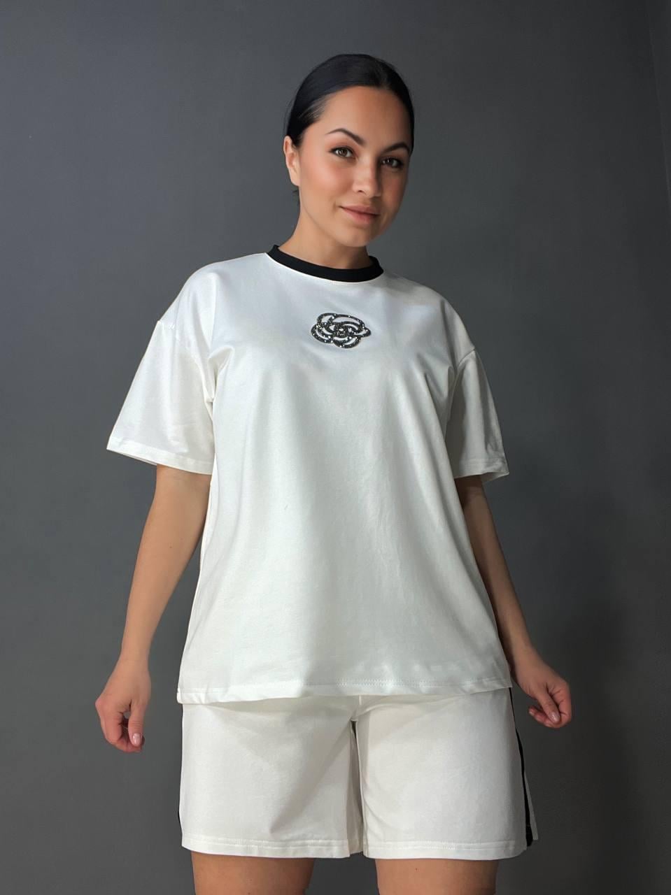 Костюм женский Saint Wish 385 футболка с шортами цветок камушки XL Белый (26404719)
