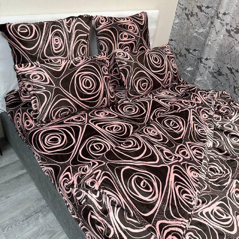 Комплект постельного белья велюровый с рисунком с 4 наволочками евро 200x230 см Коколадно-розовый (29225210) - фото 10