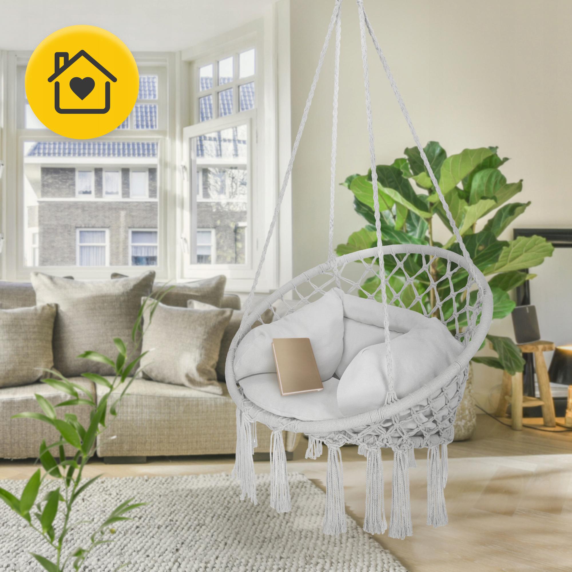 Кресло-качели подвесное 4fizjo Boho Dream с подушкой плетеное 80 см Grey (P-5905973404532) - фото 4