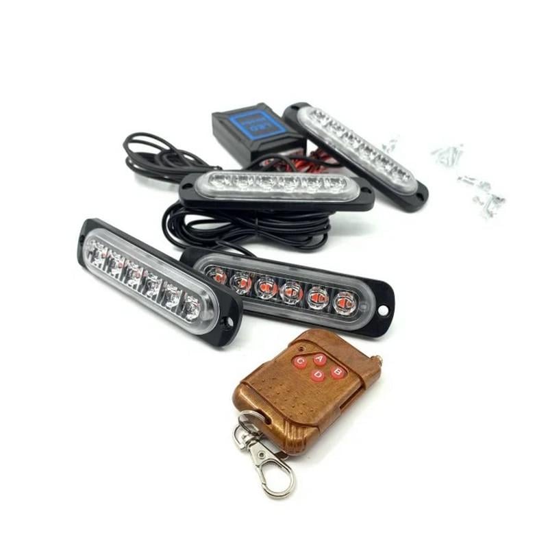 Стробоскопи на авто в решітку 6 LED 4в1 червоно-сині з пультом 12-24V