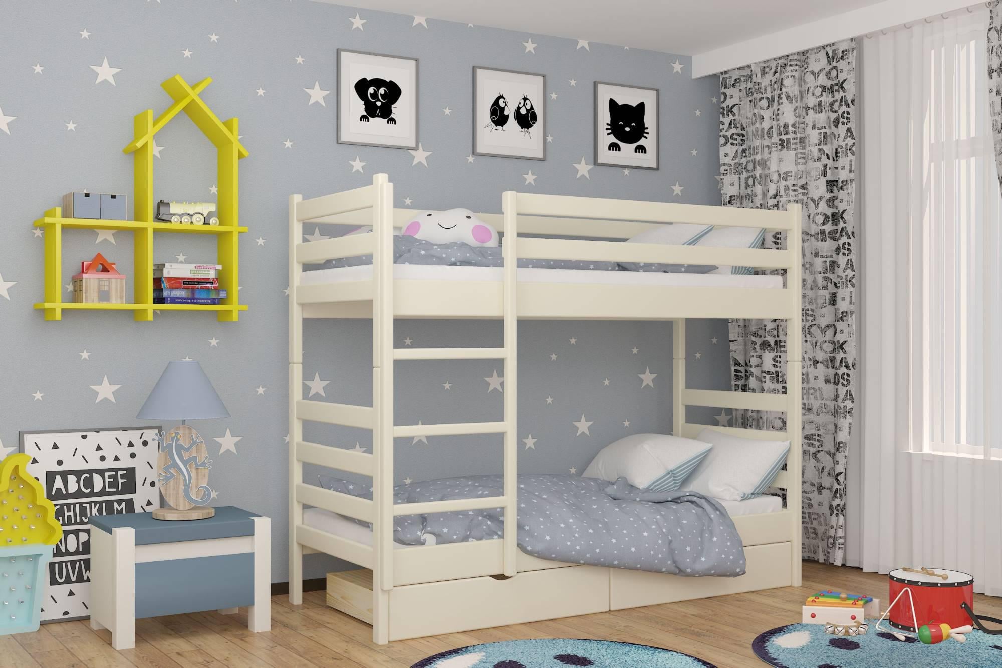 Кровать двухъярусная деревянная Mebigrand Соня S0505Y30Rс ящиками 70x200 см Айвори (MBG-2432)