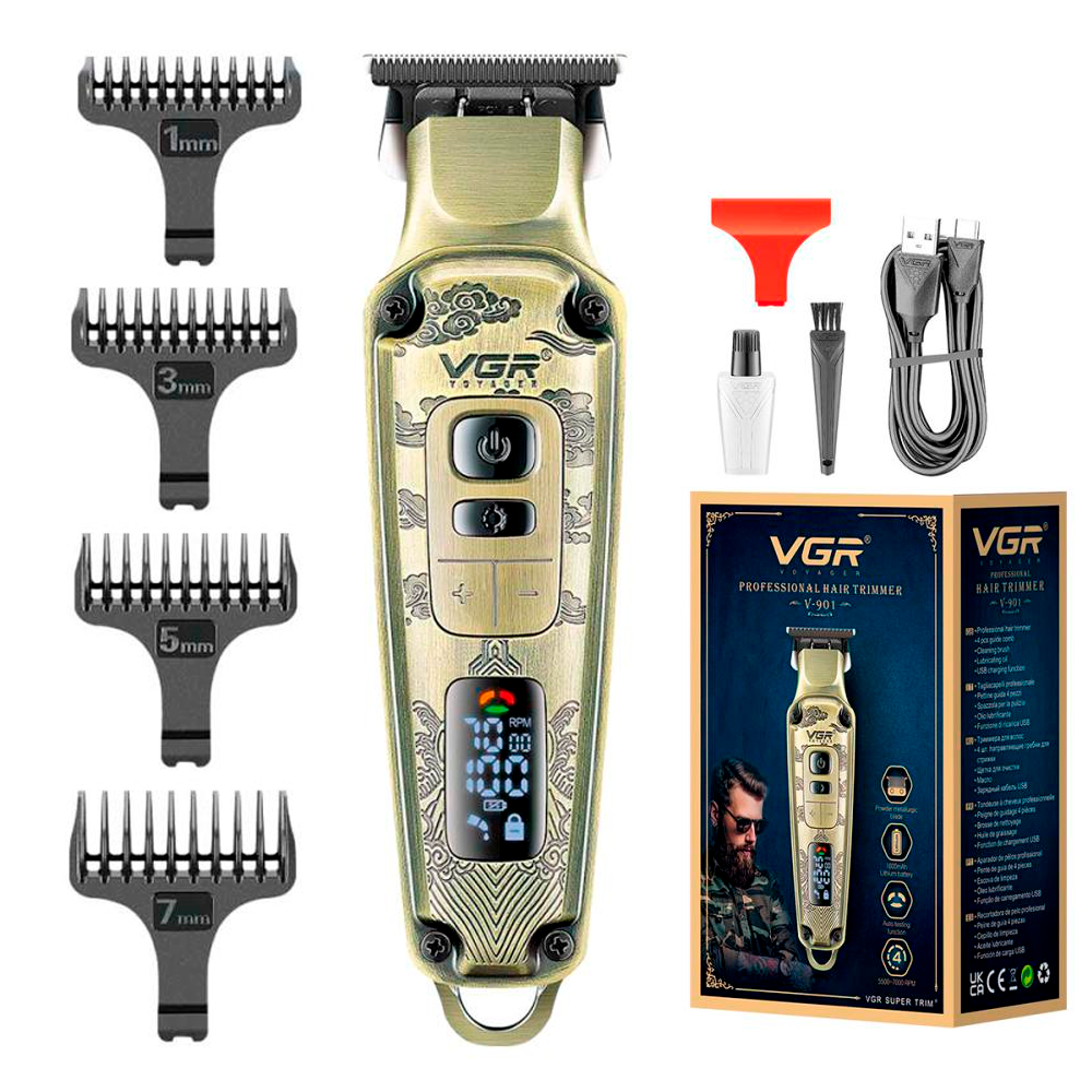 Триммер аккумуляторный VGR V-901 с 4 насадками и LED дисплеем (2447926983)