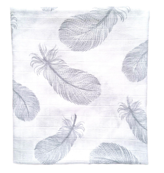 Пеленка муслиновая Перья серые №4 100х80 см (1657)