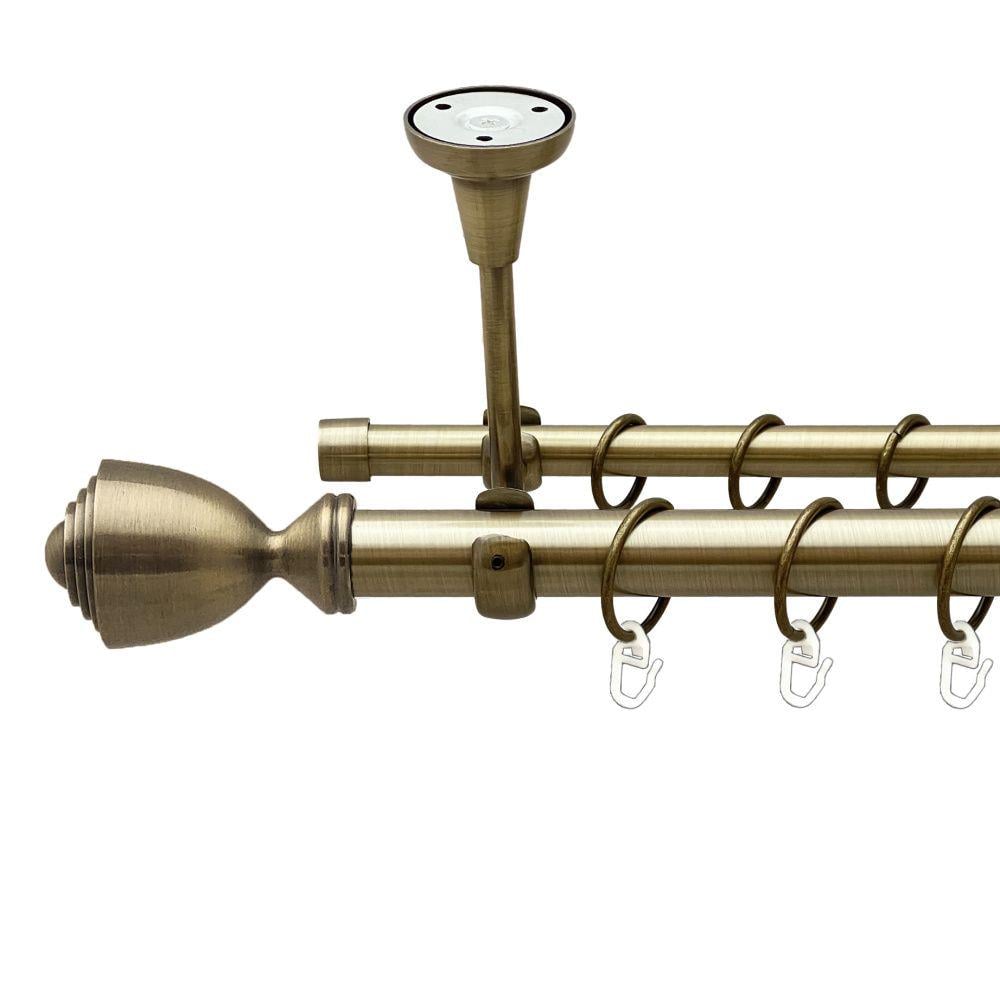 Карниз металлический Orvit Палацио двухрядный открытый к потолку/гладкая труба/кольцо металлическое Антик 25/16 мм 200 см (00-00018535)