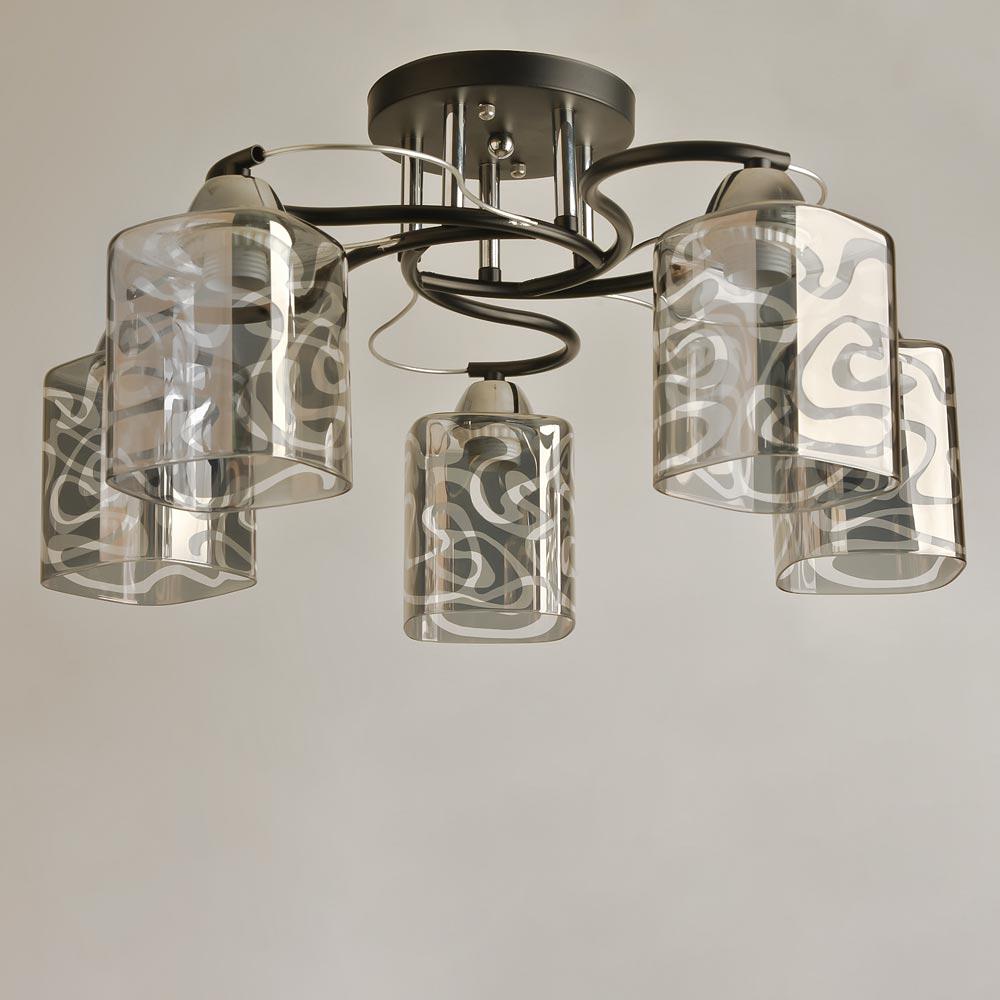 Люстра потолочная Light House SRS-19059/5А с узором Черный/Хром/Дымчатый