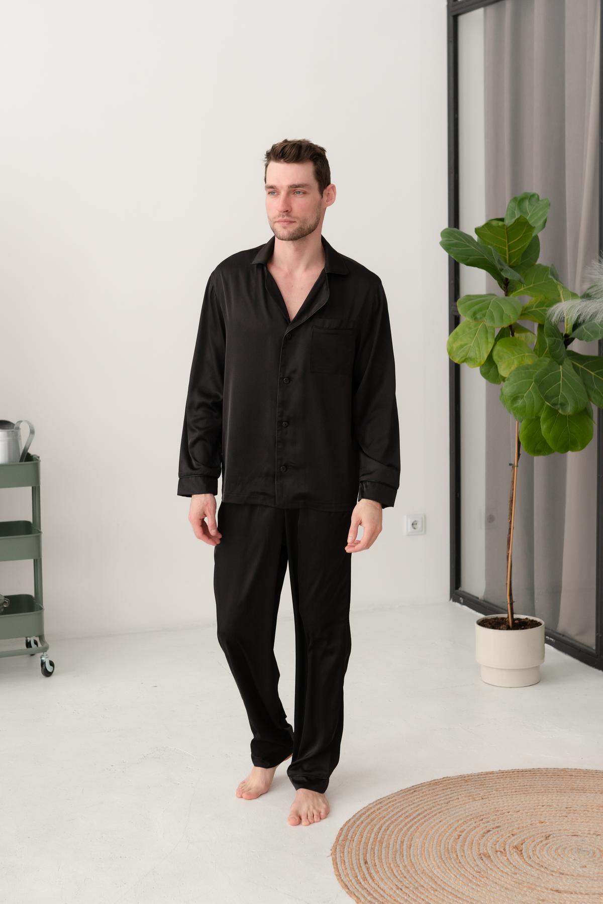 Піжама чоловіча Volcano COSY штани/сорочка з шовку L Чорний з чорним кантом (S201)