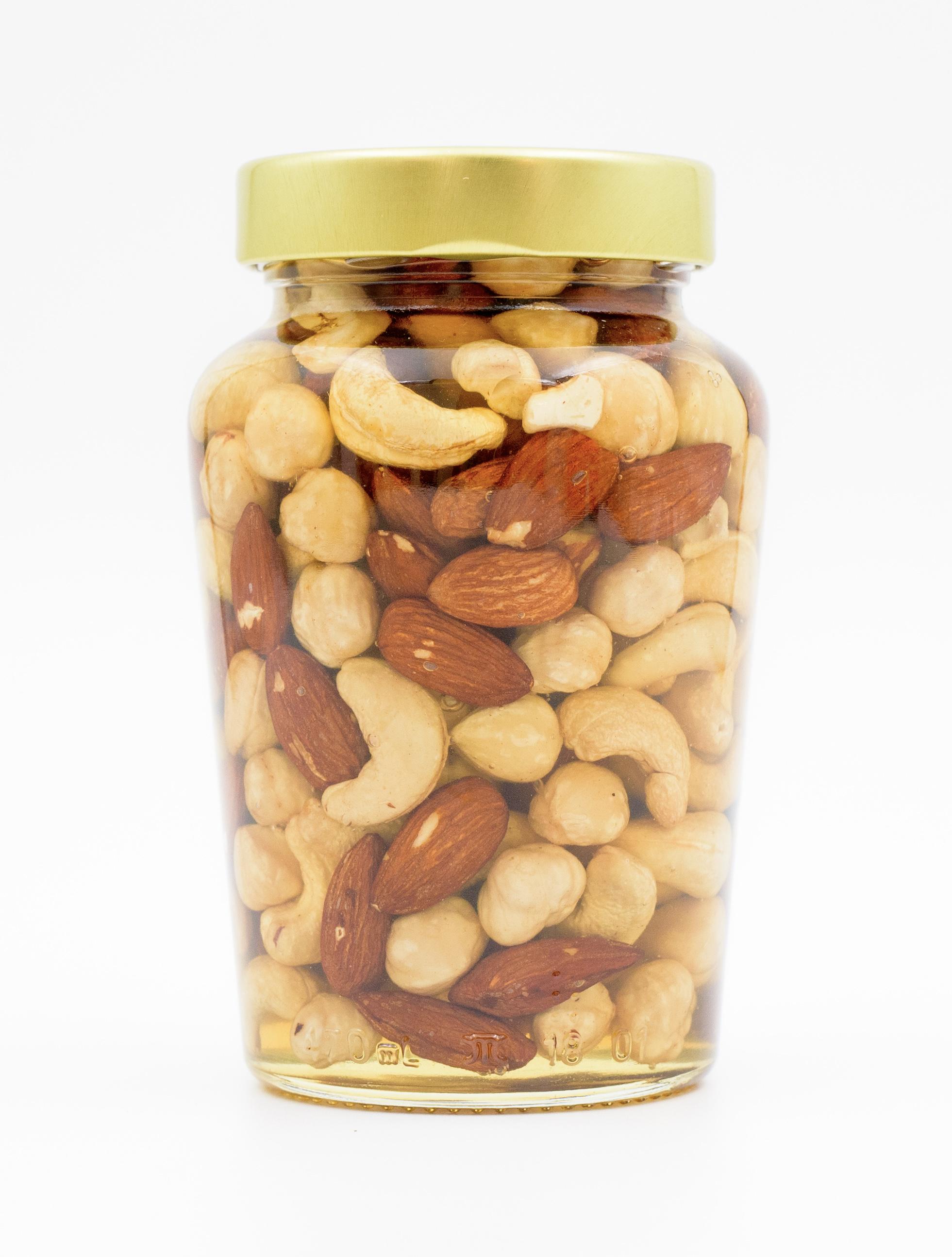 Горіхи LOVE HONEY Преміум асорті смажені фундук/кешʼю/мигдаль та травневий мед без цукру 570 г