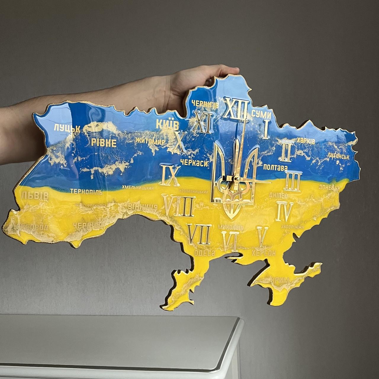 Часы настенные из эпоксидной смолы Карта Украины 80х51 см