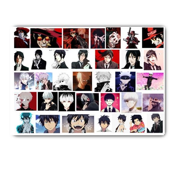 Стикеры наклейки аниме парни демоны Алукард Себастьян Сатору Канеки Рин А4 лист (stik_144)