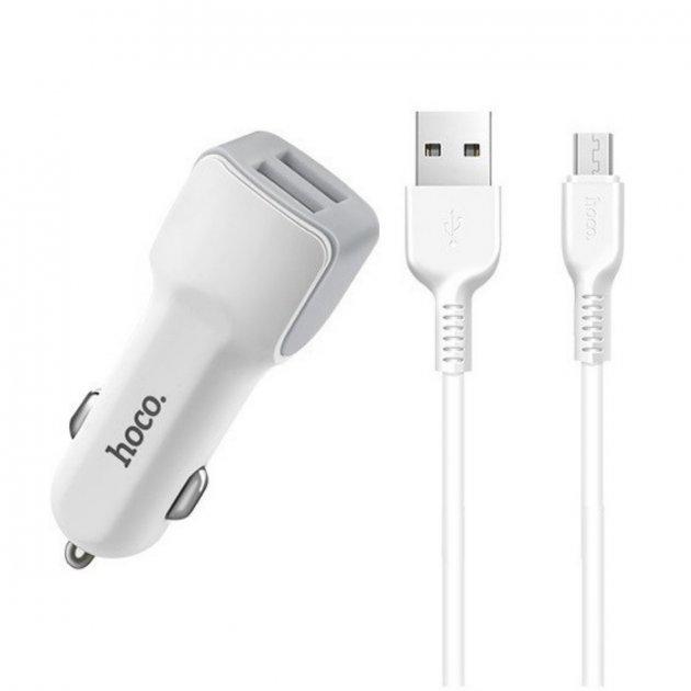Адаптер автомобільний Hoco Micro cable Z23 2xUSB 2.4A White