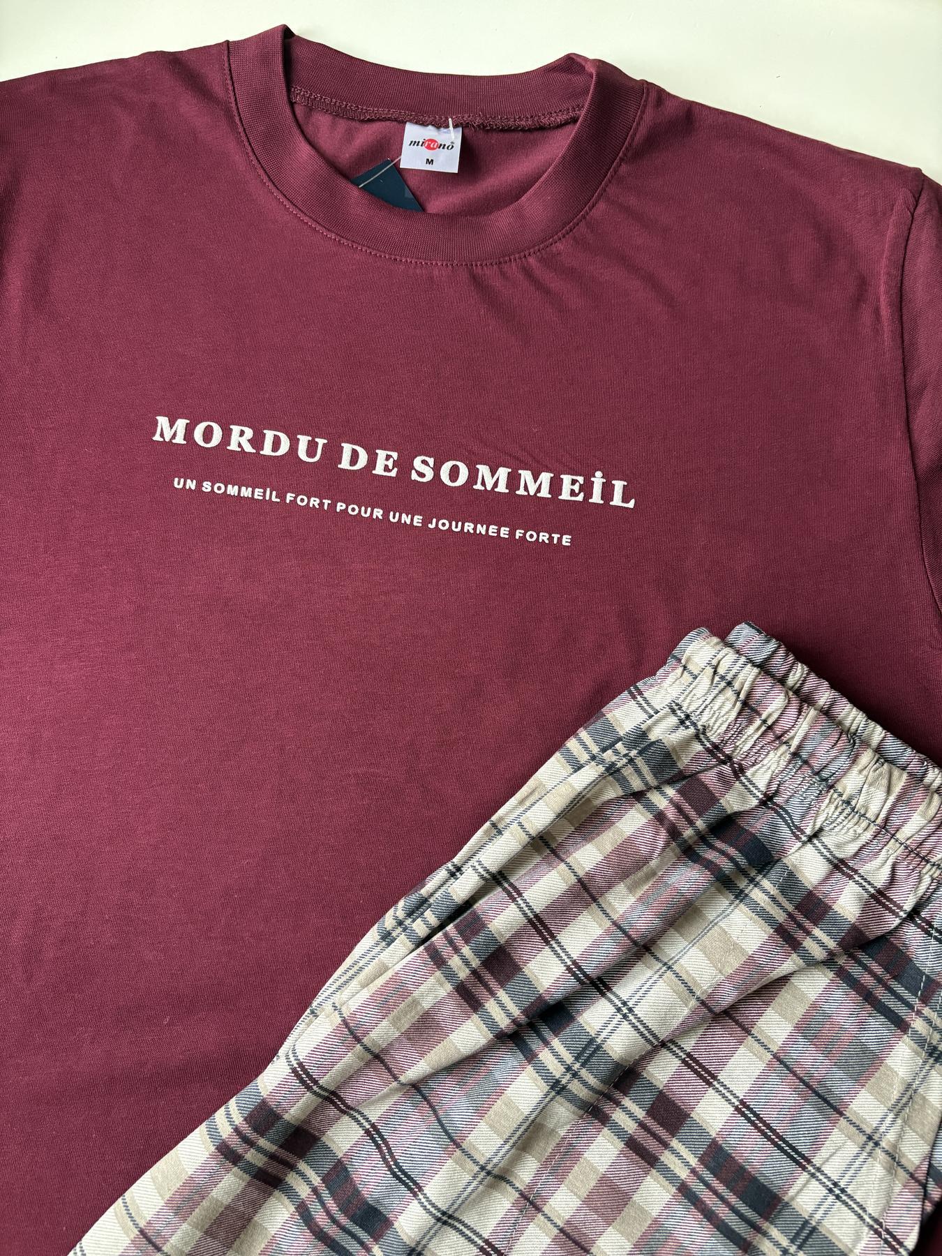 Пижама мужская хлопковая SOMMEIL футболка и брюки в клетку L Бордовый (8102-2) - фото 2 Пижама мужская хлопковая SOMMEIL футболка и брюки в клетку L Бордовый (8102-2) - фото 2
