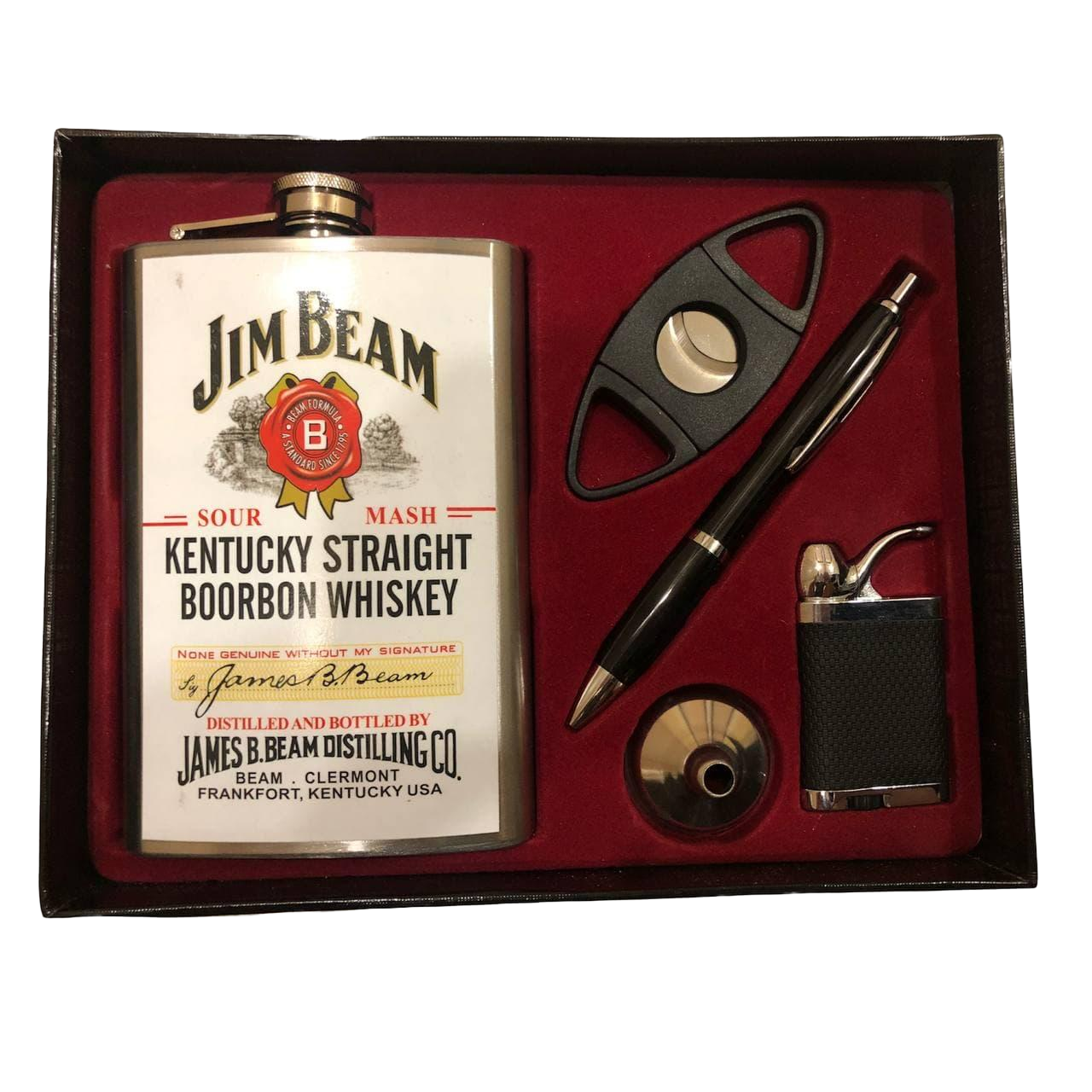 Подарочный бокс Jim Beam 5в1 Фляга/ручка/ножницы для сигар/лейка/зажигалка