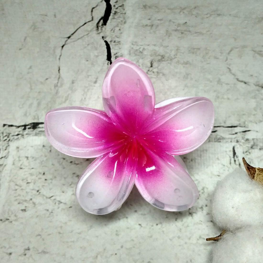 Крабик для волос Гавайский цветок глянец заколка зажим 8 см Розовый (8544-3)