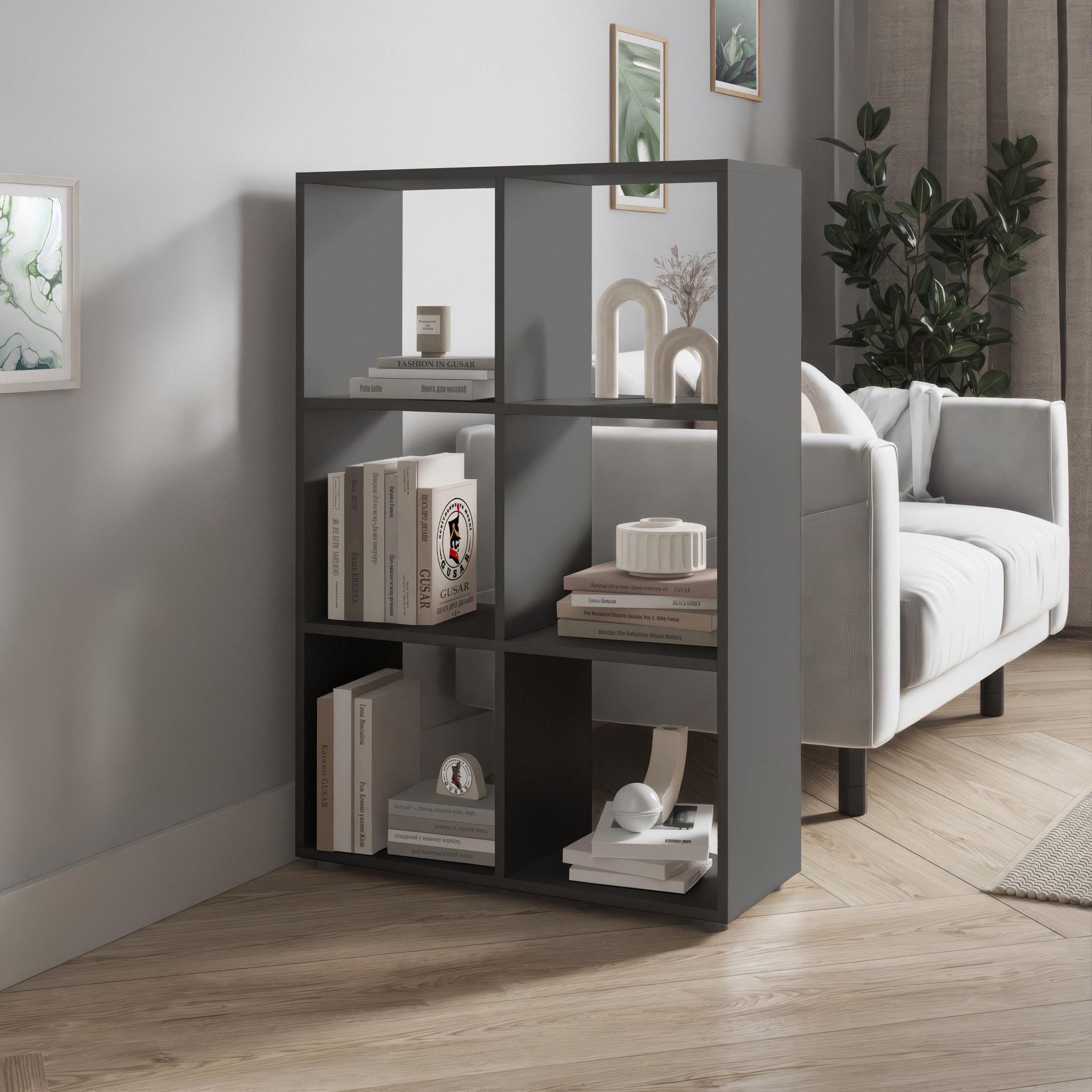 Стеллаж для книг и декора на 6 ячеек P-16 720x290x1078 мм Антрацит - фото 2