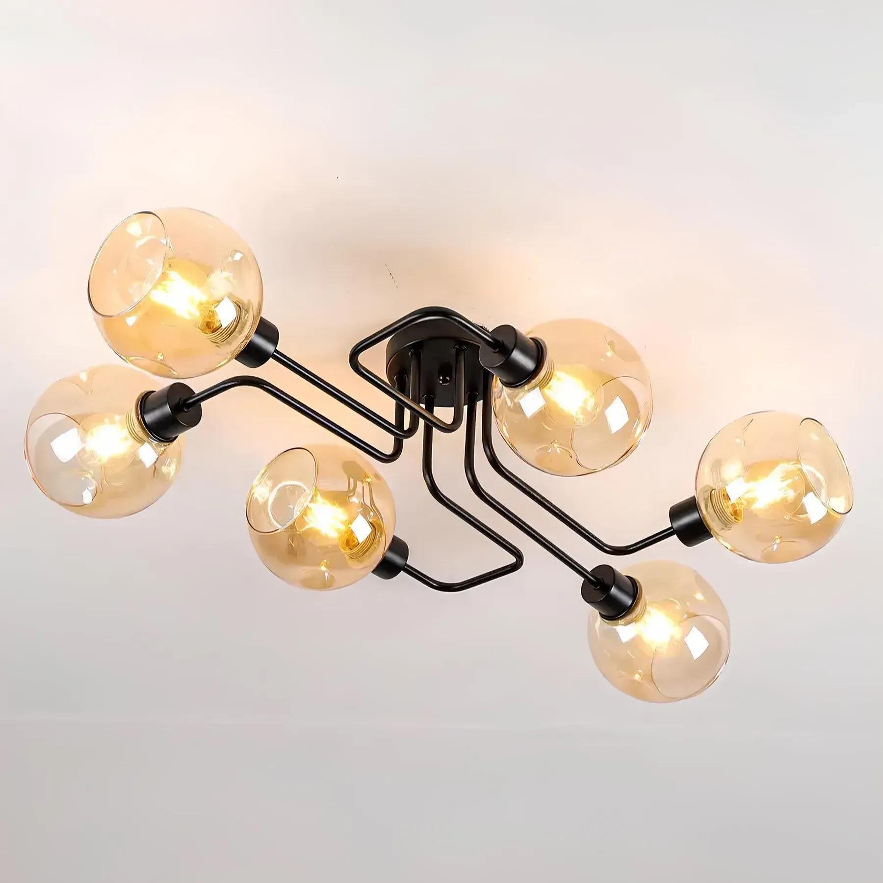 Люстра стельова Valeso V GLX-21700/6D BK з шістьма скляними плафонами-кулями під лампи Е27 Чорний (00000140824)