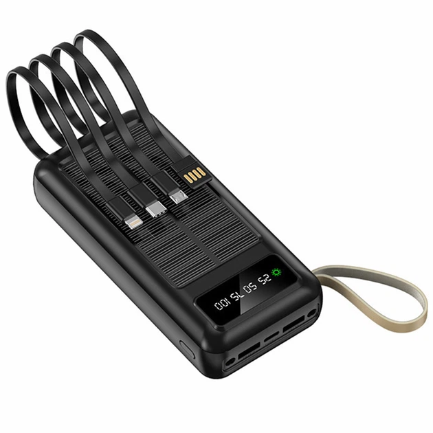 Повербанк універсальний ACL PW-113 50000 mAh 22,5W швидка зарядка вбудовані кабелі з сонячною батареєю Чорний (62552215211)