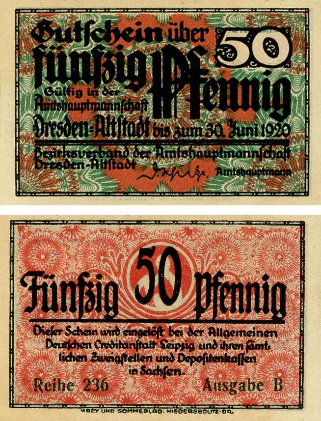 Коллекционная банкнота Германия Нотгельд 50 пфеннигов 1920 F-VF Альтштадт Разновидность 1 (Б18771) Коллекционная банкнота Германия Нотгельд 50 пфеннигов 1920 F-VF Альтштадт Разновидность 1 (Б18771)