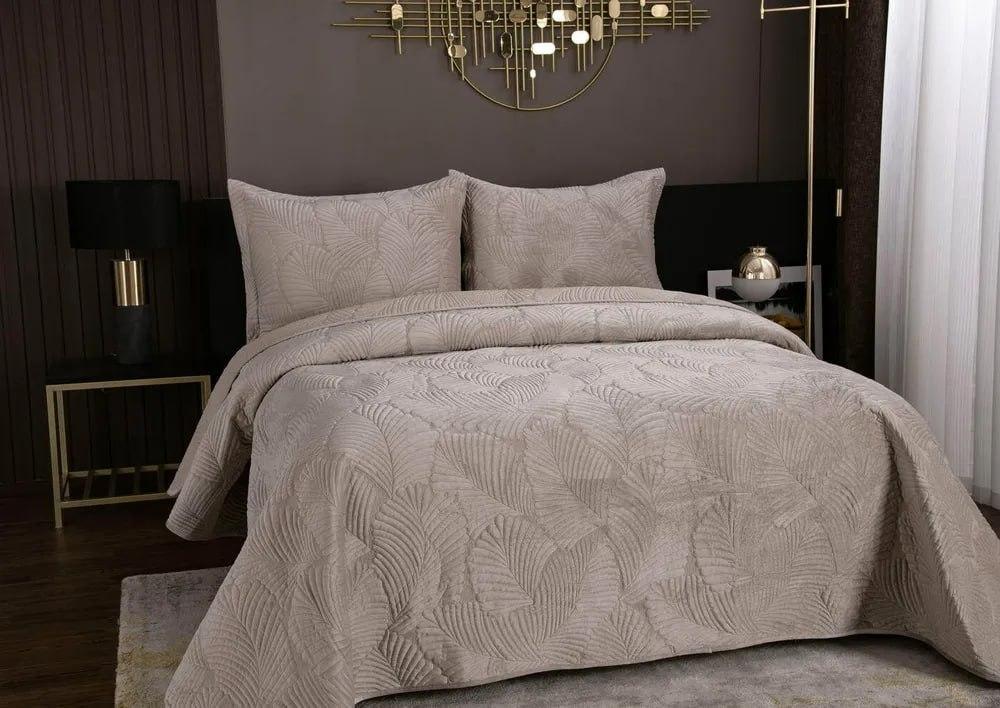 Комплект на кровать покрывало/наволочки 210х230/50х70 см Бежевый (Д-vik-velur-pokruvalo-002)