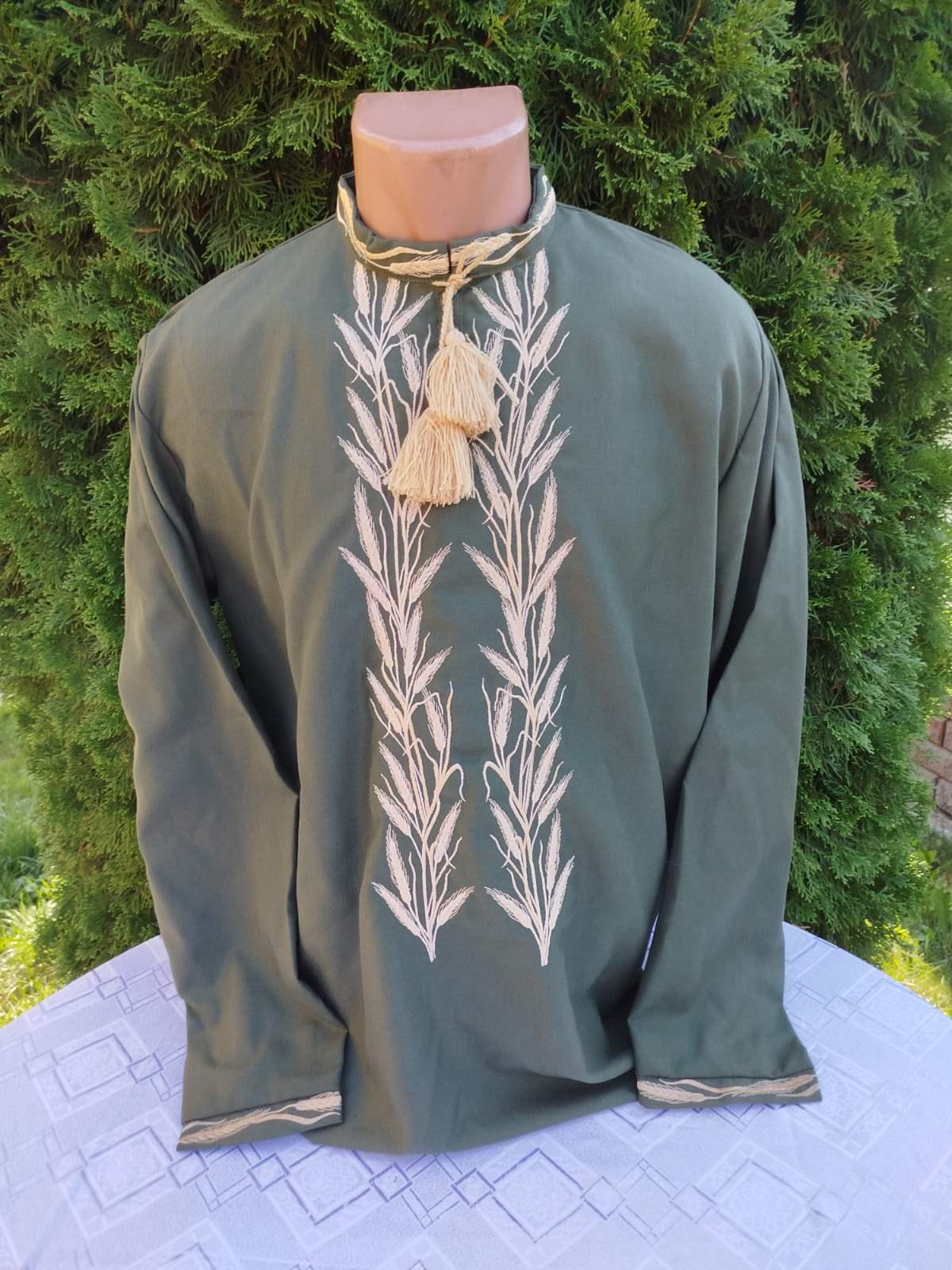 Вишита сорочка чоловіча узір Колосок р. 54 Зелений (29378371)