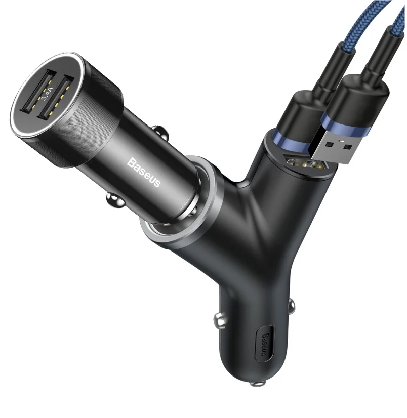 Адаптер автомобильный BASEUS dual USB+cigarette lighter extended car charger 2USB 3.4A 40 W Bl - фото 7